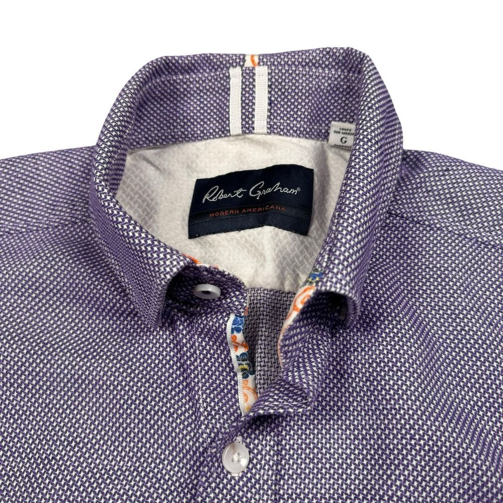 Robert Graham Linen Shirt Mens Large Tailored Geometric Flip Cuff‎ Preppy Casual